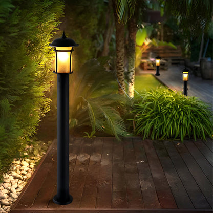 Old England Style Outdoor Garden Post Light Black Iron Handmade Glass LED 3 Heights Yard Path