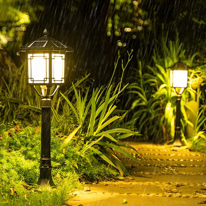 Ancient House Style Solar Outdoor Post Light Black Aluminum 3 Step Dimming Remote 3 Heights IP54