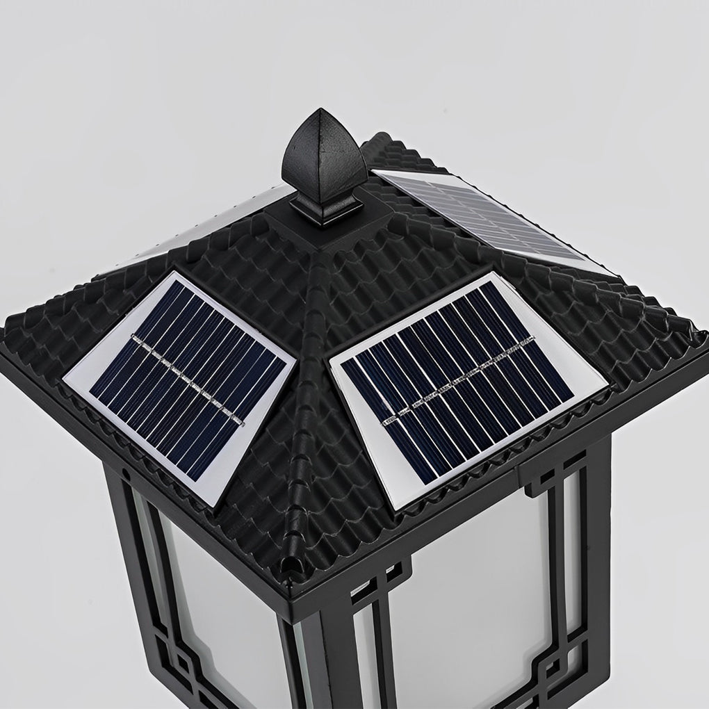 Ancient House Style Solar Outdoor Post Light Black Aluminum 3 Step Dimming Remote 3 Heights IP54