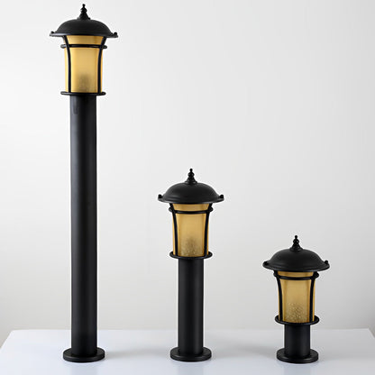 Old England Style Outdoor Garden Post Light Black Iron Handmade Glass LED 3 Heights Yard Path
