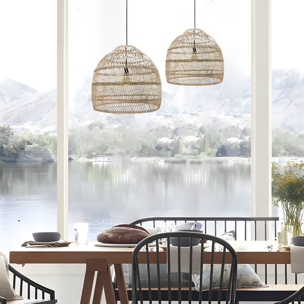 Bohemian Rattan Woven Dome Pendant Light