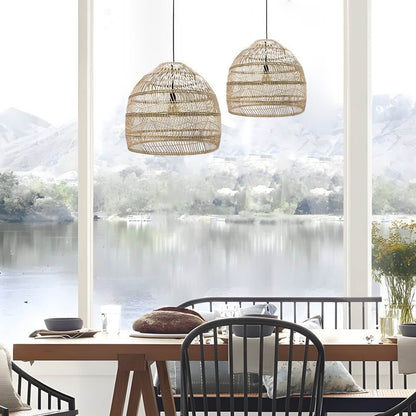 Bohemian Rattan Woven Dome Pendant Light
