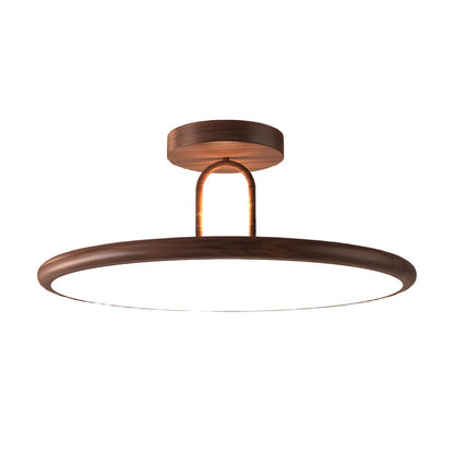 Wood Grain Round Semi-Flush Mount Ceiling Light — Retro Modern Integrated LED 15.7 19.7 in