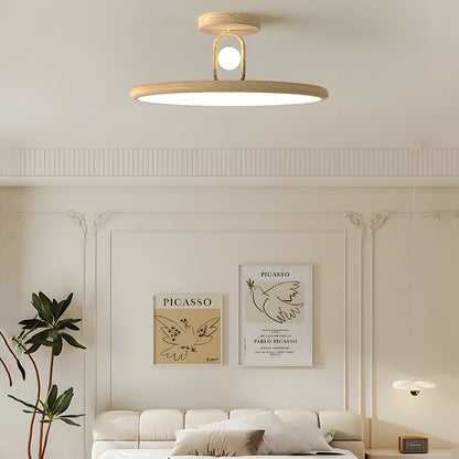 Wood Grain Round Semi-Flush Mount Ceiling Light — Retro Modern Integrated LED 15.7 19.7 in