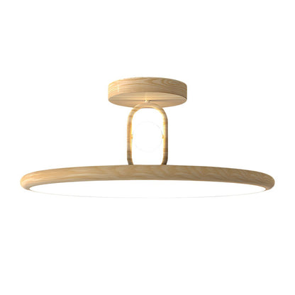 Wood Grain Round Semi-Flush Mount Ceiling Light — Retro Modern Integrated LED 15.7 19.7 in