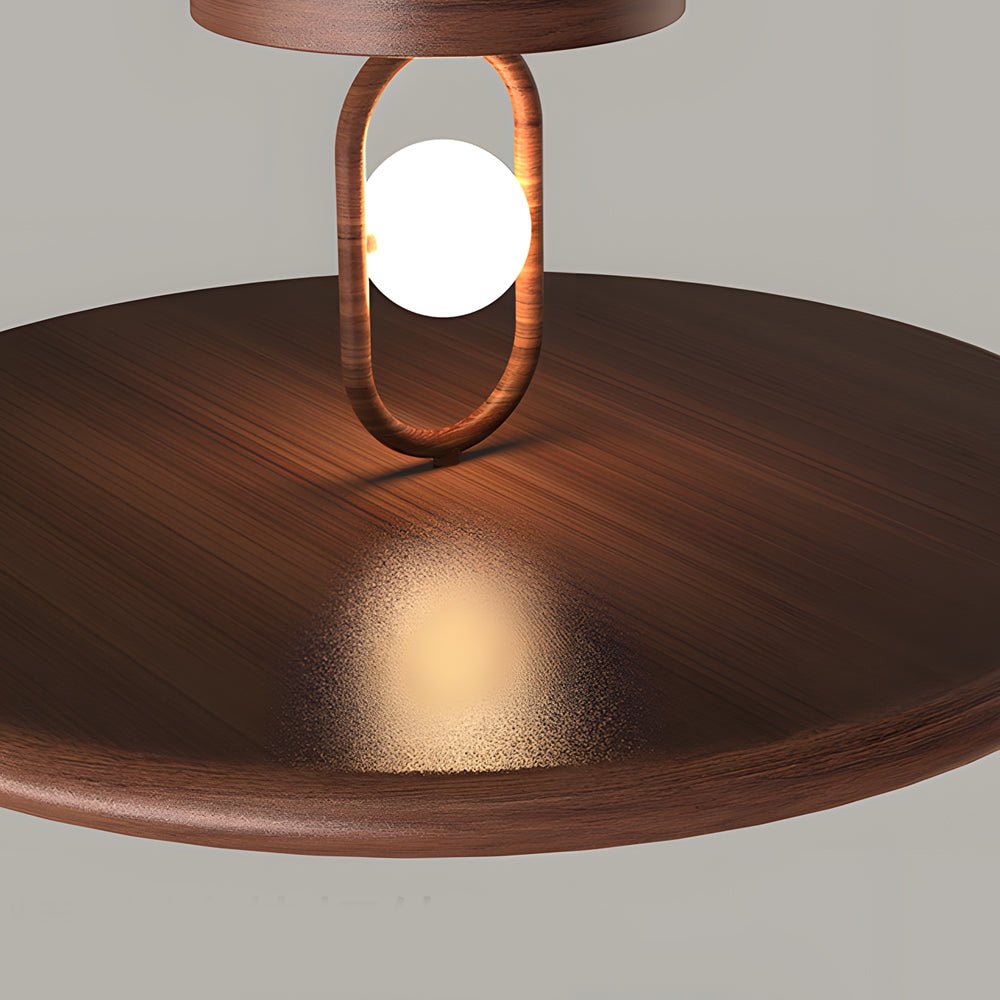 Wood Grain Round Semi-Flush Mount Ceiling Light — Retro Modern Integrated LED 15.7 19.7 in