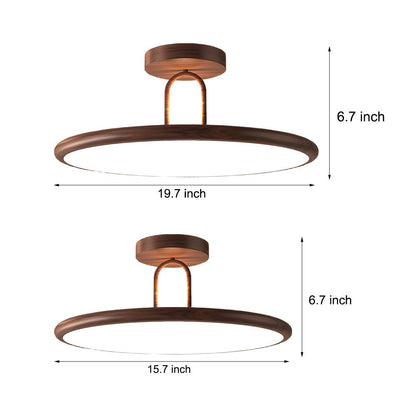 Wood Grain Round Semi-Flush Mount Ceiling Light — Retro Modern Integrated LED 15.7 19.7 in