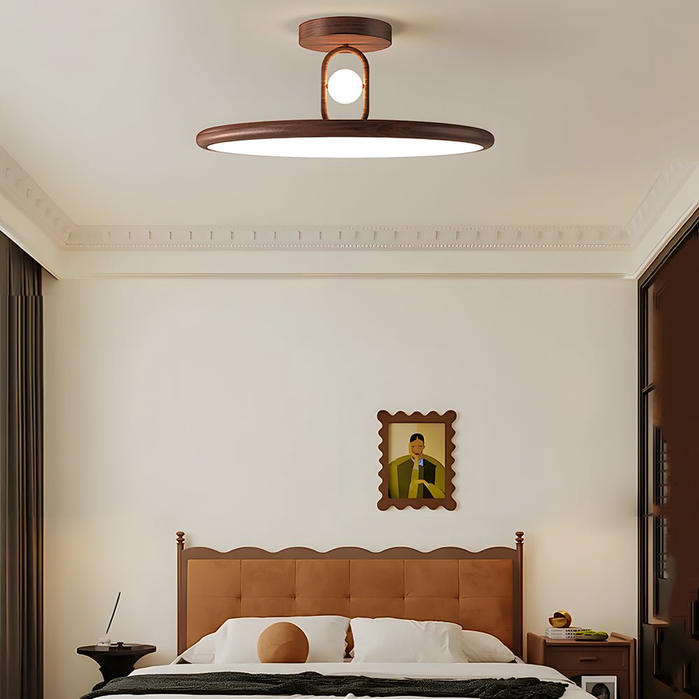 Wood Grain Round Semi-Flush Mount Ceiling Light — Retro Modern Integrated LED 15.7 19.7 in