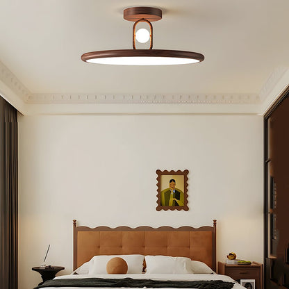 Wood Grain Round Semi-Flush Mount Ceiling Light — Retro Modern Integrated LED 15.7 19.7 in