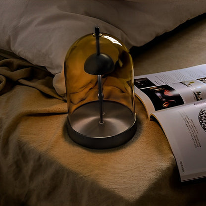 Modern Rechargeable LED Table Lamp Mid Century Smoked Glass Dome Dimmable DIY Detachable Shade Cordless Warm White 3000K Gold Silver Black 9.6 Inch