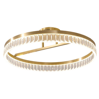 Minimalist Round LED Semi-Flush Mount Ceiling Light Modern Copper Acrylic Gold 3 Step Dimmable 20 Inch