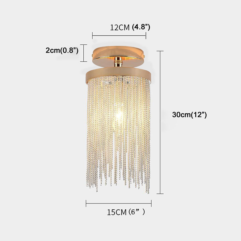 Tassel Semi Flush Mount Ceiling Light Modern Farmhouse Metal Gold Chrome Blue Green
