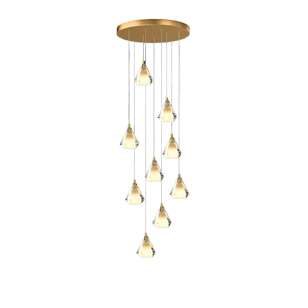 Staircase Chandelier H65 Brass Crystal Shade Brushed Copper Gold Integrated LED Modern Retro Nordic 3-Step Colour Temperature Five Configurations 9-Light to 36-Light