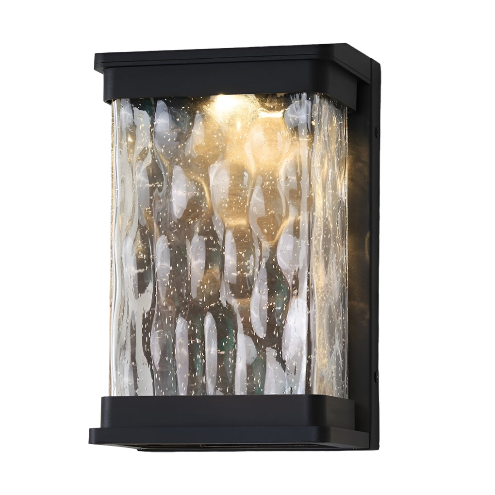 Modern Black Outdoor Wall Sconce Stone Texture Glass LED 18W IP65 95-265V