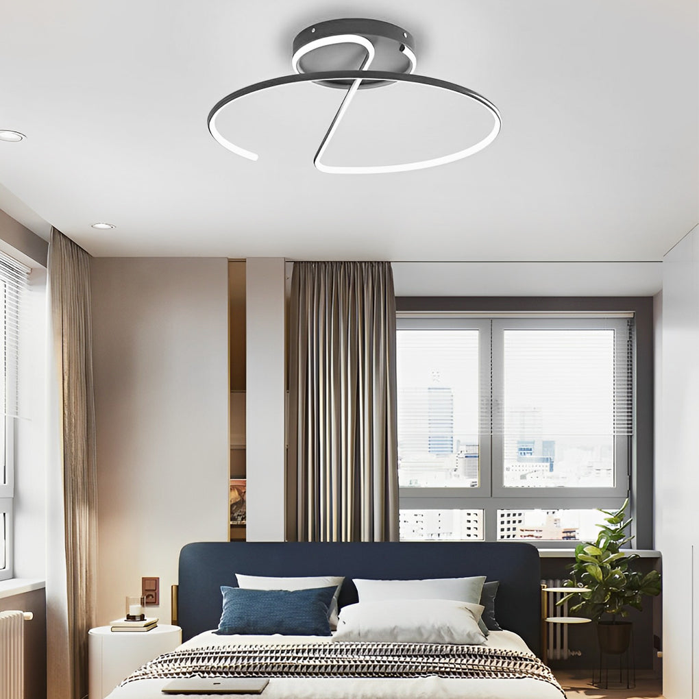 Semi-Circle Dome Semi-Flush Mount Ceiling Light — Modern Streamlined Metal Silicone LED White Black 16 20 24 Inch