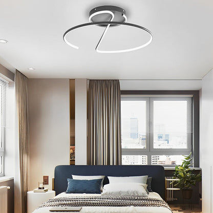Semi-Circle Dome Semi-Flush Mount Ceiling Light — Modern Streamlined Metal Silicone LED White Black 16 20 24 Inch