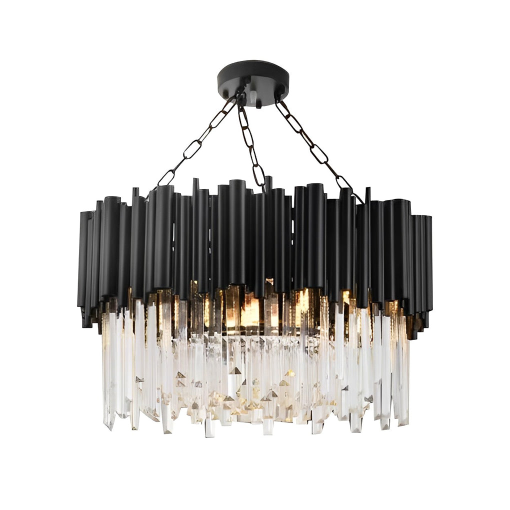 Nordalight Clear Crystal Chandelier Black Metal Circular Integrated LED Modern Nordic