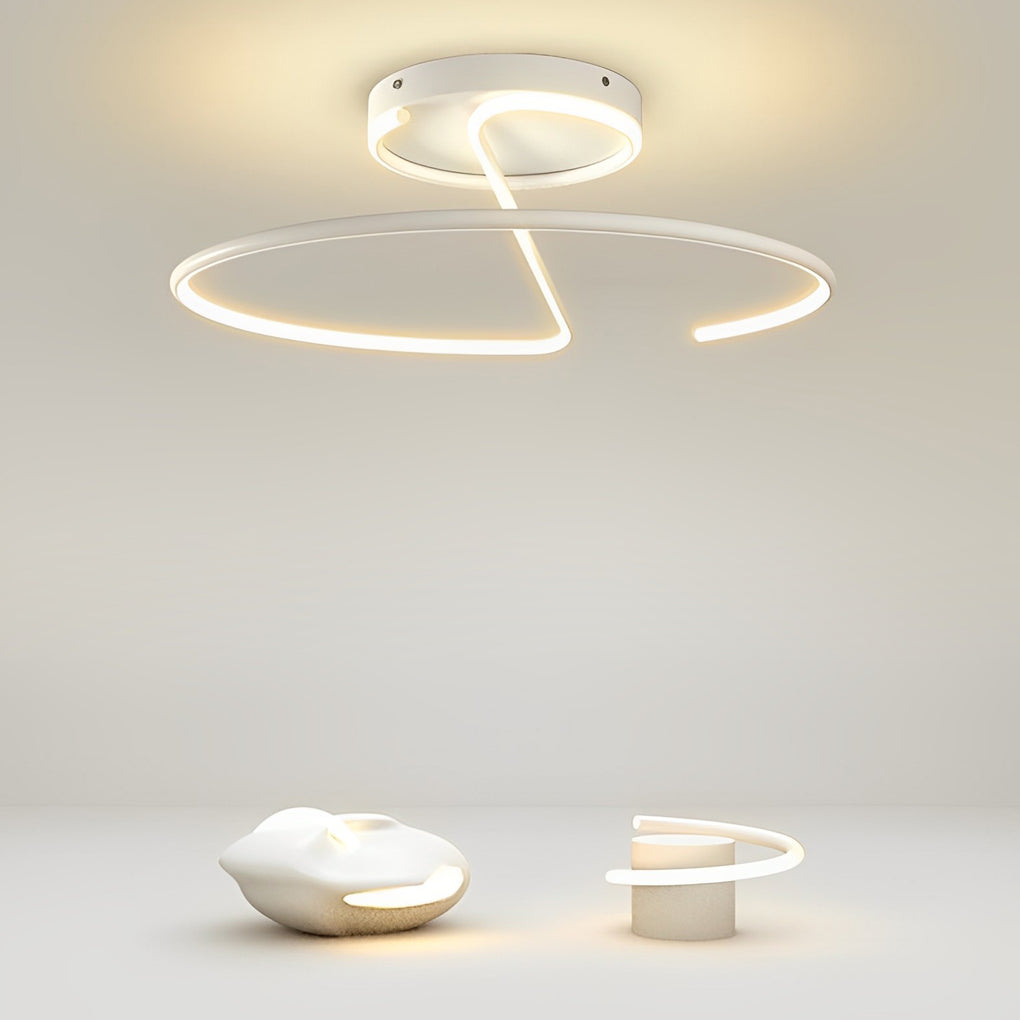 Wire-Inspired Circular LED Semi-Flush Mount Ceiling Light Modern Aluminum Acrylic White Black Dimmable 16 Inch