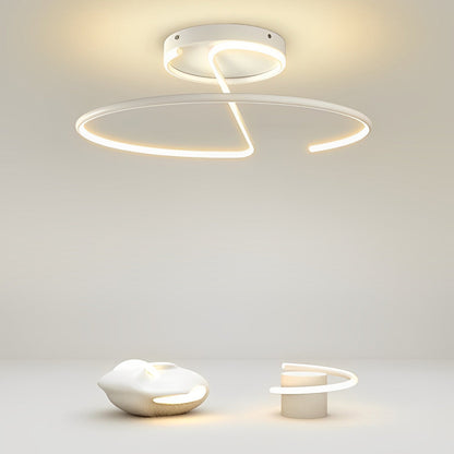 Wire-Inspired Circular LED Semi-Flush Mount Ceiling Light Modern Aluminum Acrylic White Black Dimmable 16 Inch