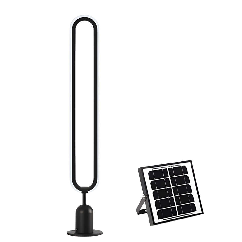 Sleek Black Oval Ring LED Outdoor Courtyard Lamp Solar or Hardwired DC12V 6W–10W IP54 3 Heights Ground Insert or Base