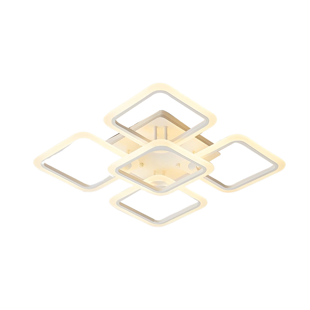 Square Internal External Semi-Flush Mount Ceiling Light — Modern White Iron Acrylic Dimmable Remote LED 5 8 Light