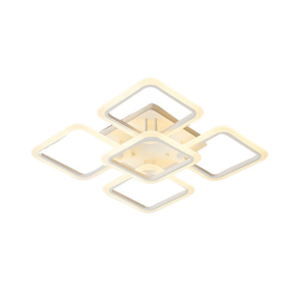 Square Internal External Semi-Flush Mount Ceiling Light — Modern White Iron Acrylic Dimmable Remote LED 5 8 Light