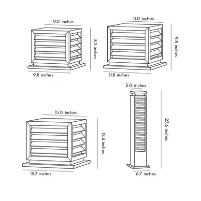 Louvred Aluminum PC Outdoor Pillar Light Black Solar or Hardwired IP54 4 Sizes Terrace Deck Post