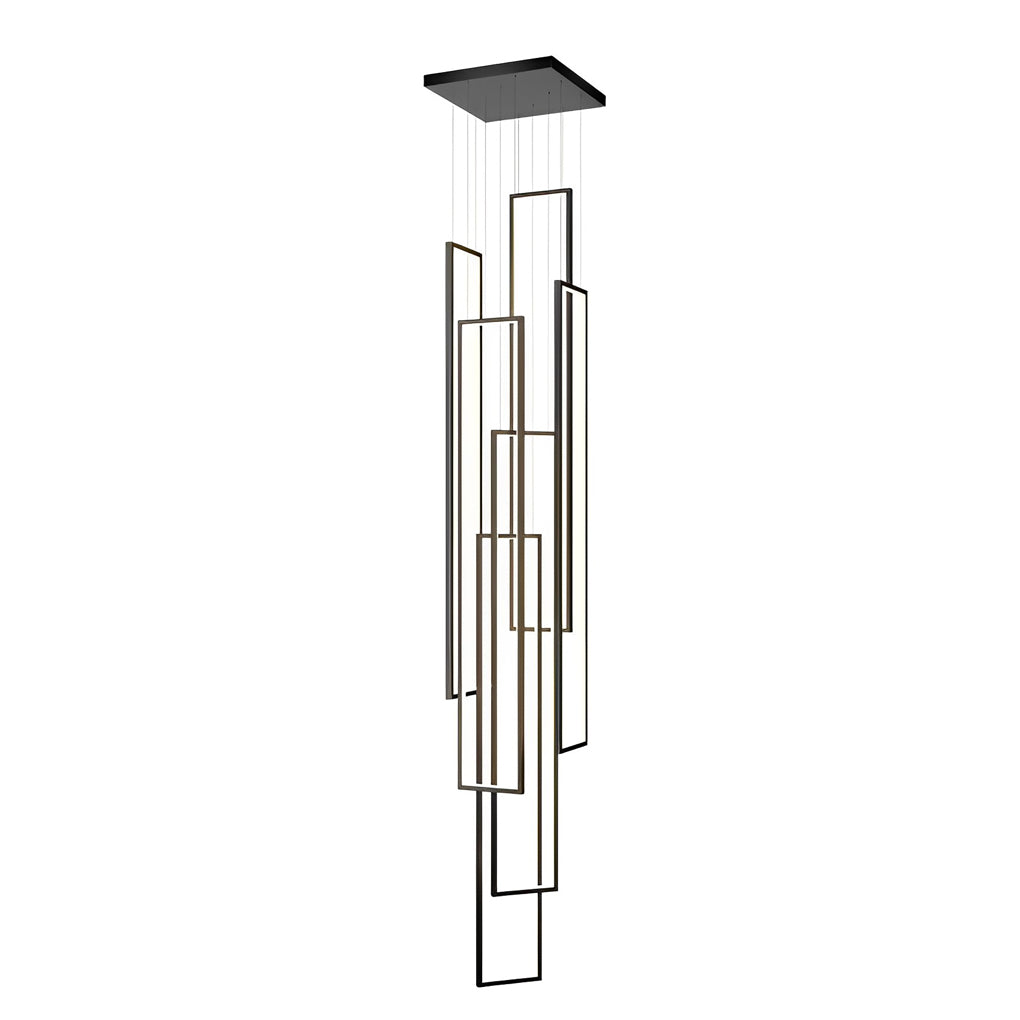 Staircase Chandelier Aluminum Silicone Six Rectangular Frame Black Nordic Integrated LED Three Heights 3000K or 6000K