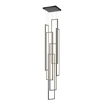 Staircase Chandelier Aluminum Silicone Six Rectangular Frame Black Nordic Integrated LED Three Heights 3000K or 6000K