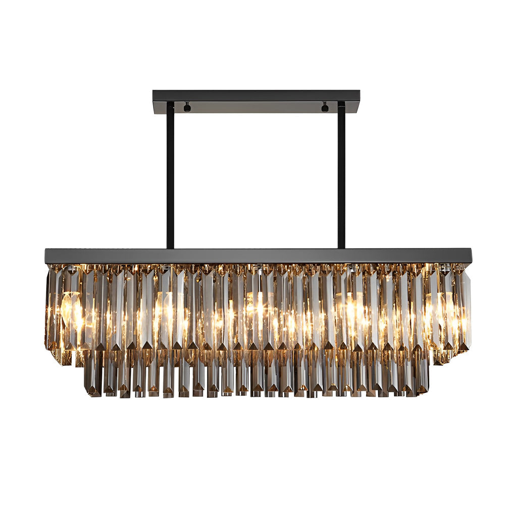 Rectangular Smoke Gray Crystal Chandelier Stainless Steel E14 3-Step Dimming Retro Nordic