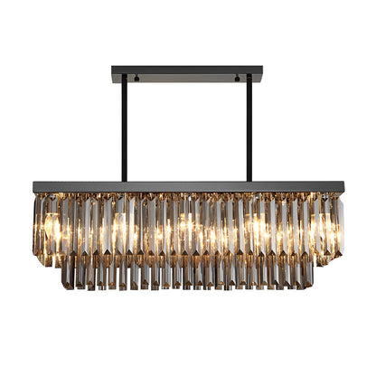 Rectangular Smoke Gray Crystal Chandelier Stainless Steel E14 3-Step Dimming Retro Nordic