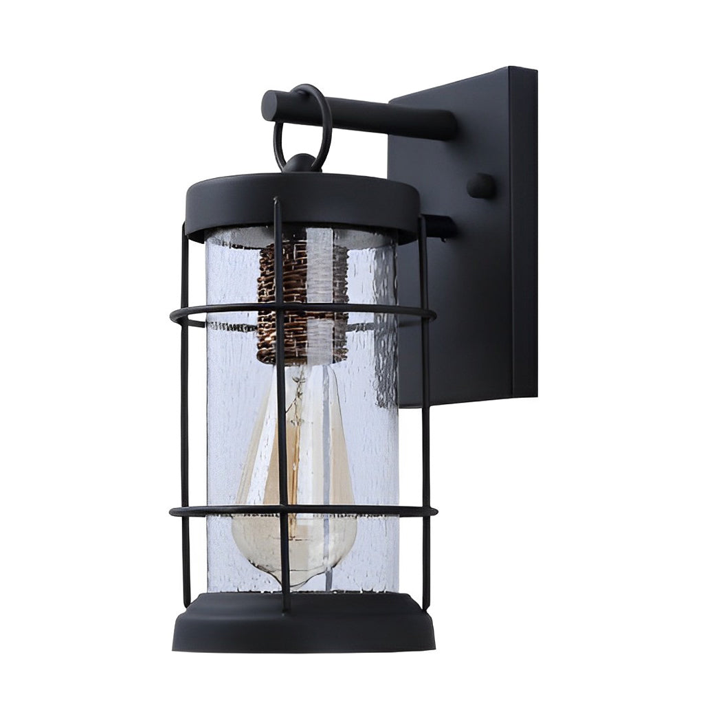 Rustic Outdoor Wall Lantern Iron Bubbles Glass E27 Black Waterproof Industrial Retro Porch 12 Inch