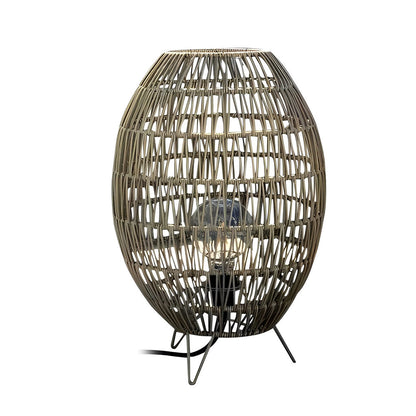Handmade Rattan Oval Cage Outdoor Floor Lamp IP65 E27 Retro Rustic Iron