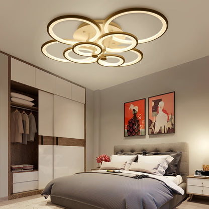 Multi-Ring Cluster Semi-Flush Mount Ceiling Light — Modern Contemporary Metal Acrylic LED 6 Light White Black Coffee