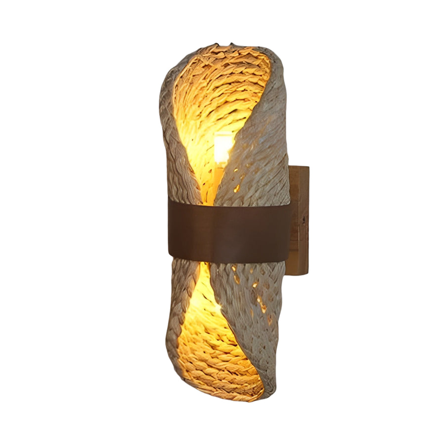 Japanese Rattan Wall Sconce – Handwoven Wood LED Up & Down Wall Light for Modern Interiors