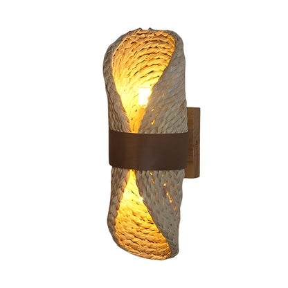 Japanese Rattan Wall Sconce – Handwoven Wood LED Up & Down Wall Light for Modern Interiors