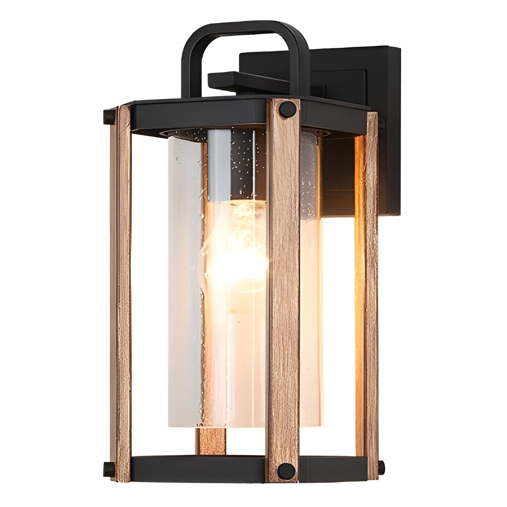 Industrial Outdoor Wall Lantern Die-Cast Aluminum Iron Wood Grain Stand Glass E27 3000K Black Courtyard Villa
