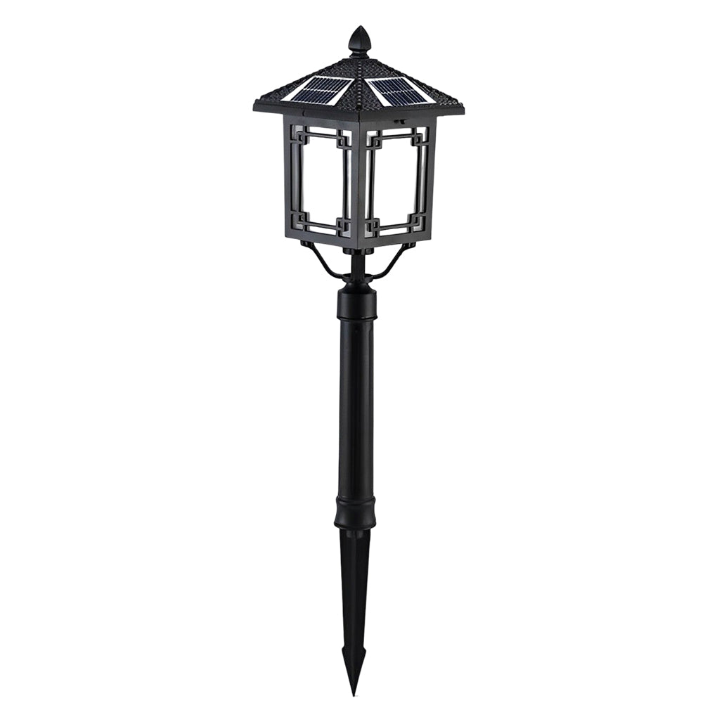 Ancient House Style Solar Outdoor Post Light Black Aluminum 3 Step Dimming Remote 3 Heights IP54