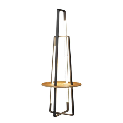 Modern Floor Lamp with Tray Dual Stand LED Remote Dimmable 3000K 6000K Black Metal Wood Tray Living Room Bedside 63 Inch