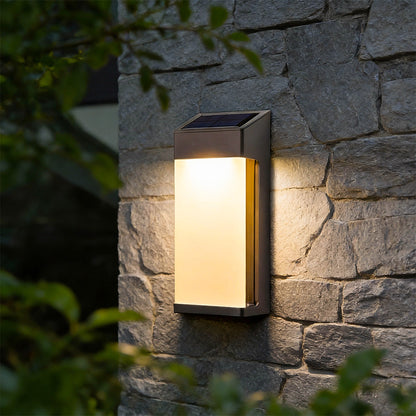 Solar Outdoor Wall Sconce Black Frosted Glass LED 3000K 2-Pack Entrance Porch