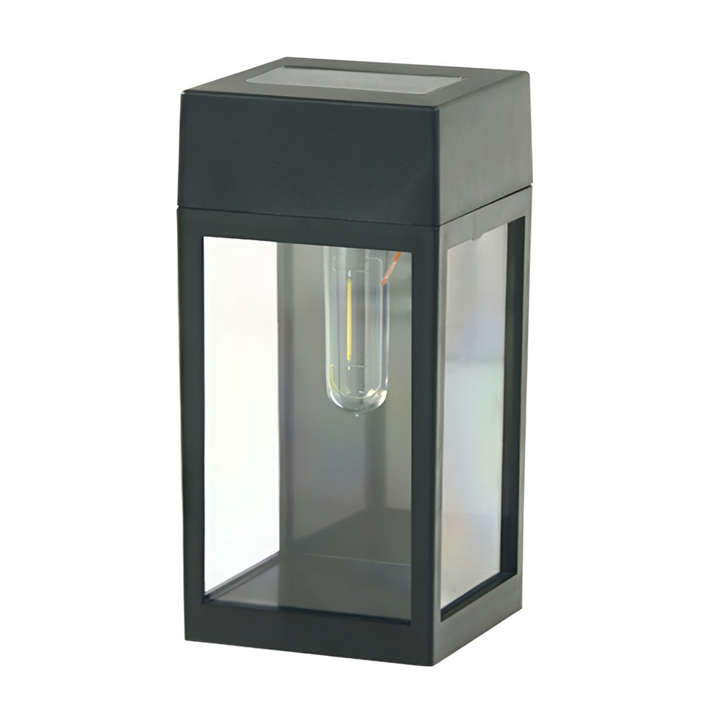 Solar LED Outdoor Wall Sconce Glass Shade Light-Controlled Auto Dusk-to-Dawn Warm White Black Community Park Fence