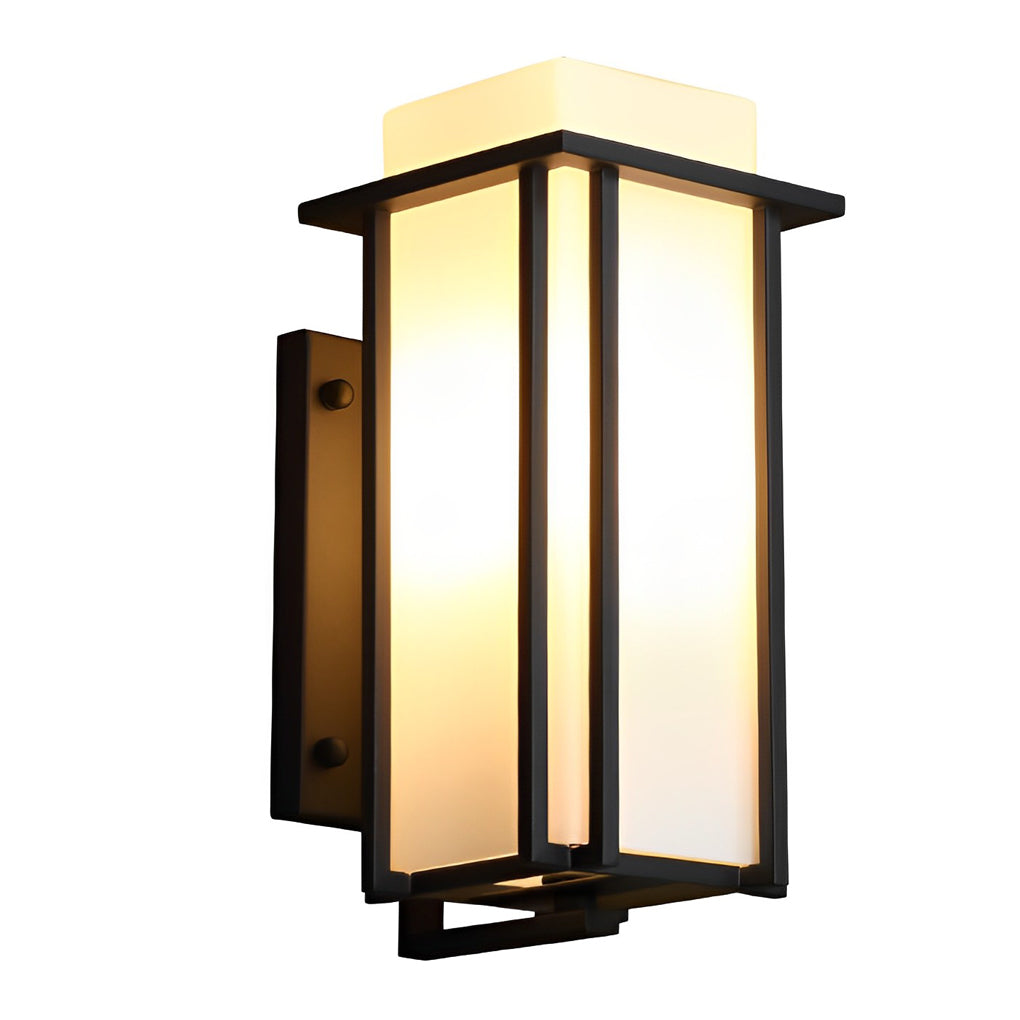 Modern Square Black Outdoor Wall Lantern Iron Milky Glass E27 2 Sizes