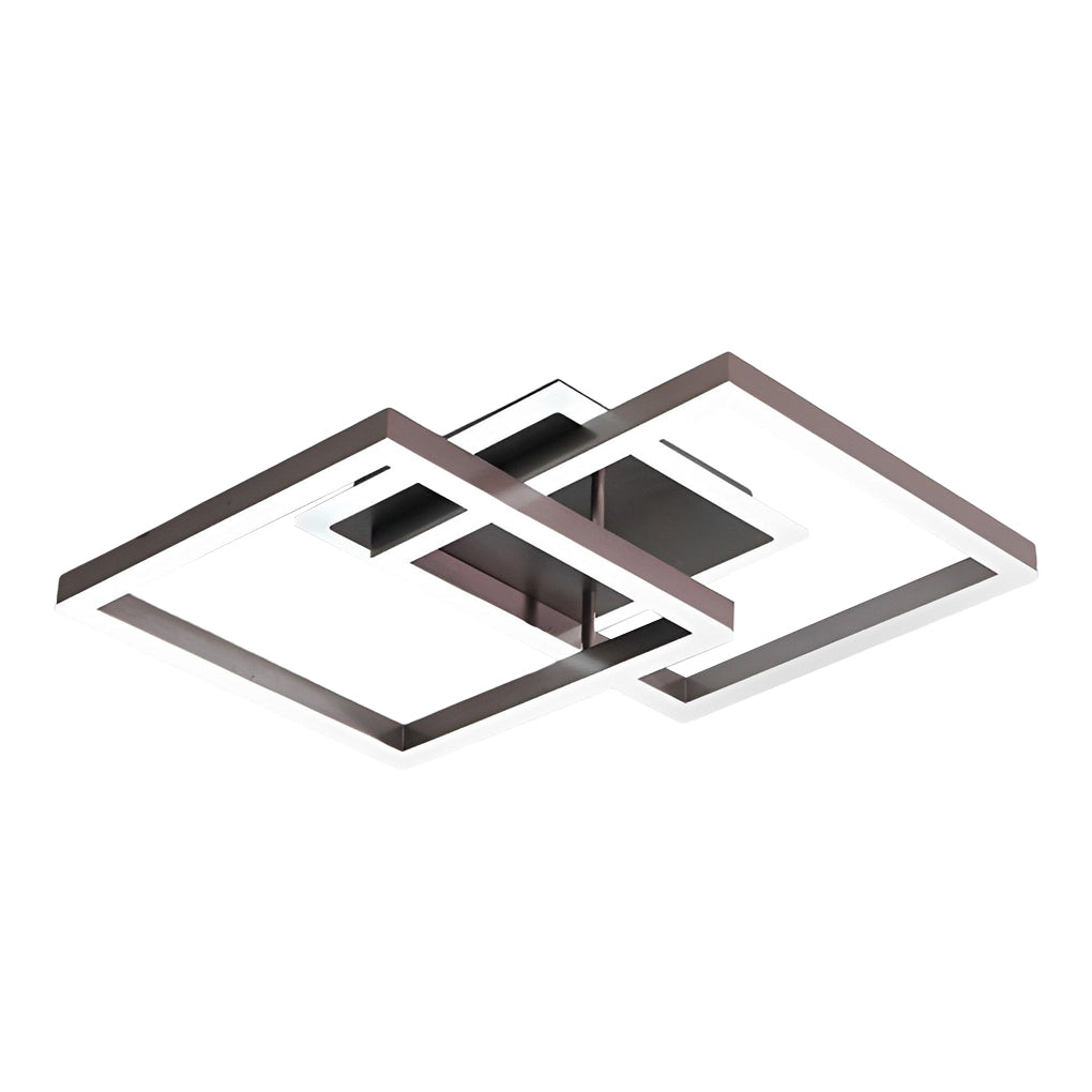 Double-Layer Overlapping Square Semi-Flush Mount Ceiling Light — Modern Nordic Brown Aluminum Acrylic LED