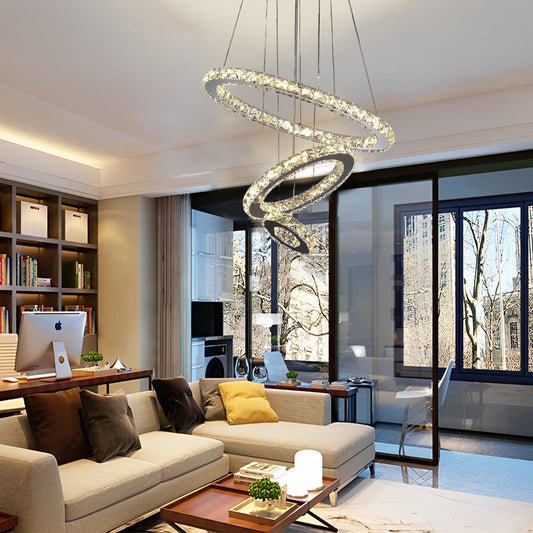 Chandelier Metal Crystal 3-Ring Adjustable Tiered Chrome Integrated LED Modern Warm White / White / Dimmable