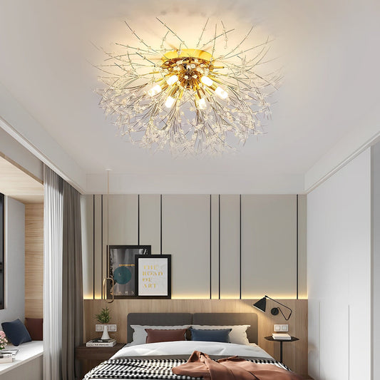 Traditional Crystal Semi-Flush Mount Ceiling Light — Classic Gold Silver Metal G9 LED 8 Light Warm White
