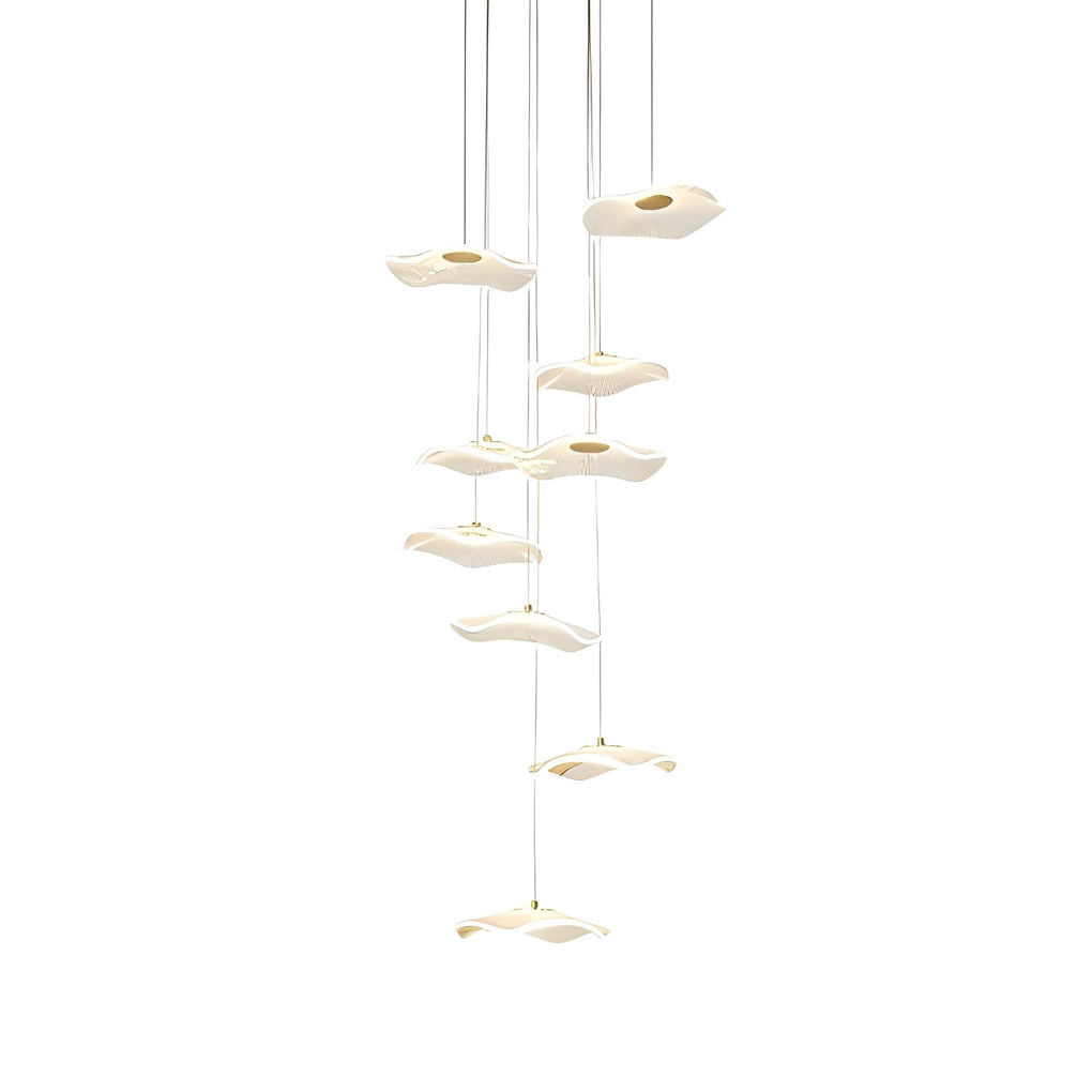 Staircase Chandelier Iron Acrylic Lotus Leaf Integrated LED Modern Retro Fixed Neutral White Dual Voltage Six Configurations 9-Light to 36-Light