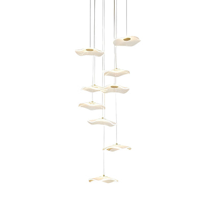Staircase Chandelier Iron Acrylic Lotus Leaf Integrated LED Modern Retro Fixed Neutral White Dual Voltage Six Configurations 9-Light to 36-Light