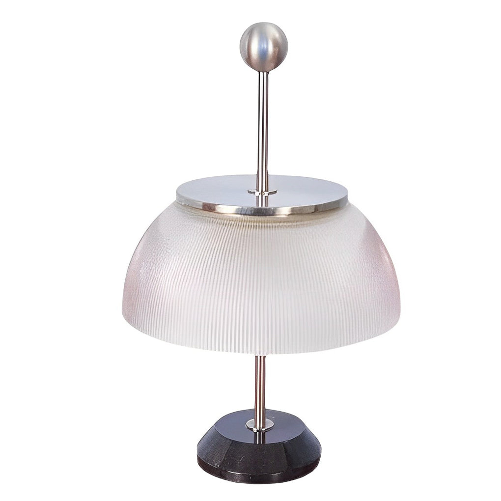 Ribbed Glass Bowl Table Lamp Modern Italian Accent Light with Metal Base Black or Silver 18.9 Inch