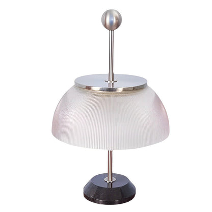 Ribbed Glass Bowl Table Lamp Modern Italian Accent Light with Metal Base Black or Silver 18.9 Inch