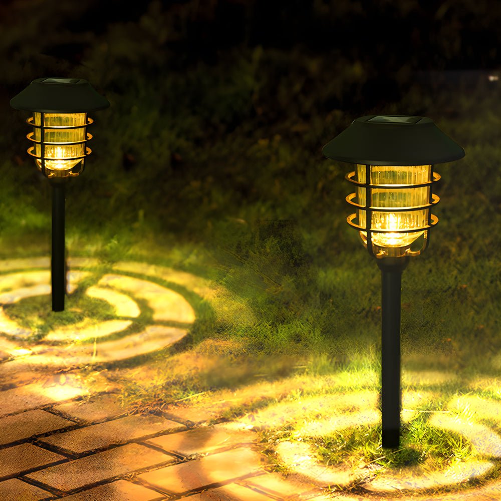 Solar Pathway Lights Stainless Steel Hat Top Wire Ring Shade Garden Stake 22.8 Inch